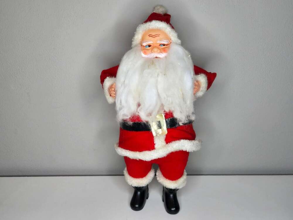 Vintage Non-Working Singing Santa Claus Figurine Red Suit Blue Eyes Japan